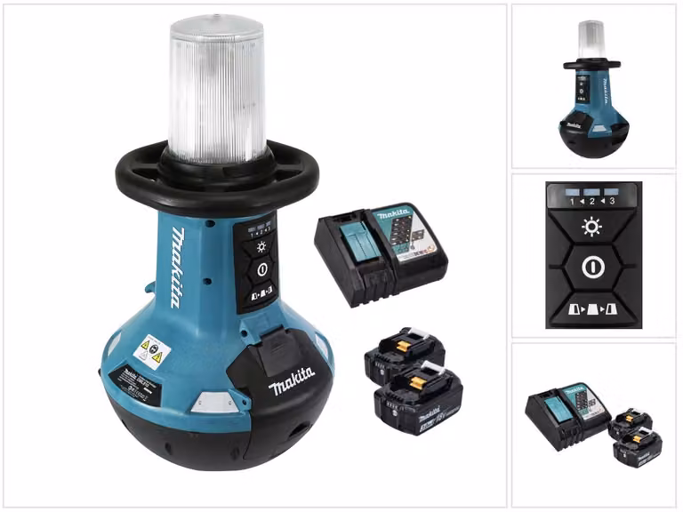 Makita DML 810 RF Lampada LED a batteria 18 / 36 V (2 x 18 V) 5500 lm IP54 + 2 batterie 3,0 Ah + caricabatteria