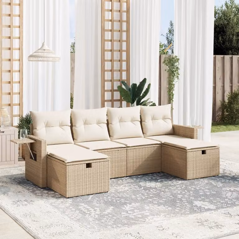 vidaXL Set Divano da Giardino a L 6 pz con Cuscini Beige e Struttura in Metallo