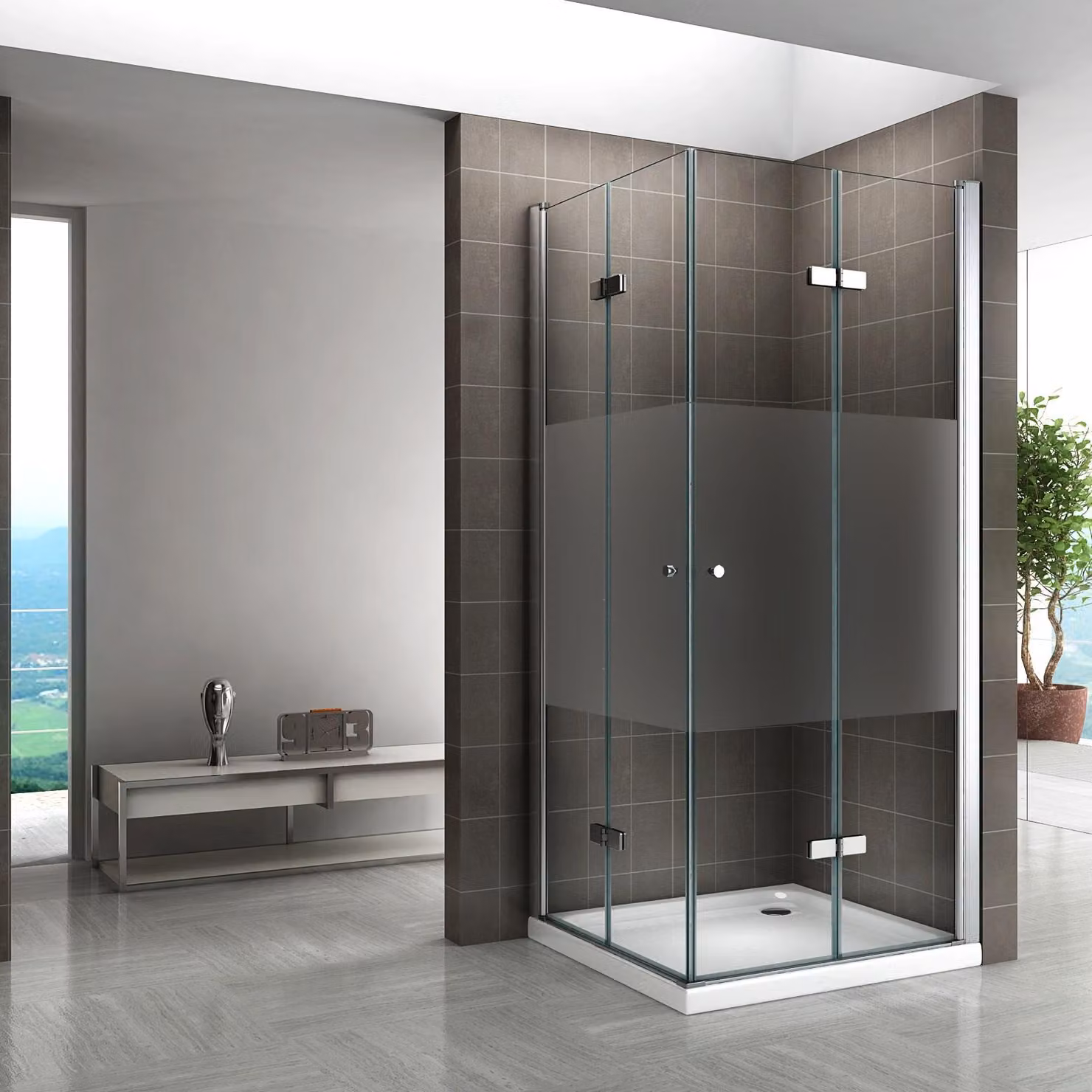 Cabina doccia con porte a libro i-flair 80x75x190 cm in vetro di sicurezza da 6 mm parzialmente satinato - DK99