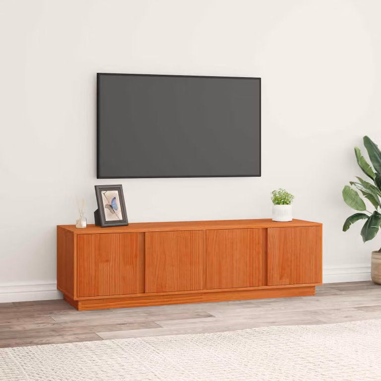 Mobile TV vidaXL in legno di pino massiccio color marrone cera, L 140 x P 40 x H 40 cm
