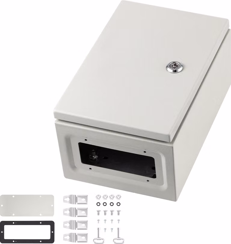 SucceBuy Contenitore in acciaio NEMA 4X, 12 x 8 x 6 pollici, impermeabile IP66, scatola di controllo per esterni/interni, materiale acciaio, colore grigio, con piastra di montaggio