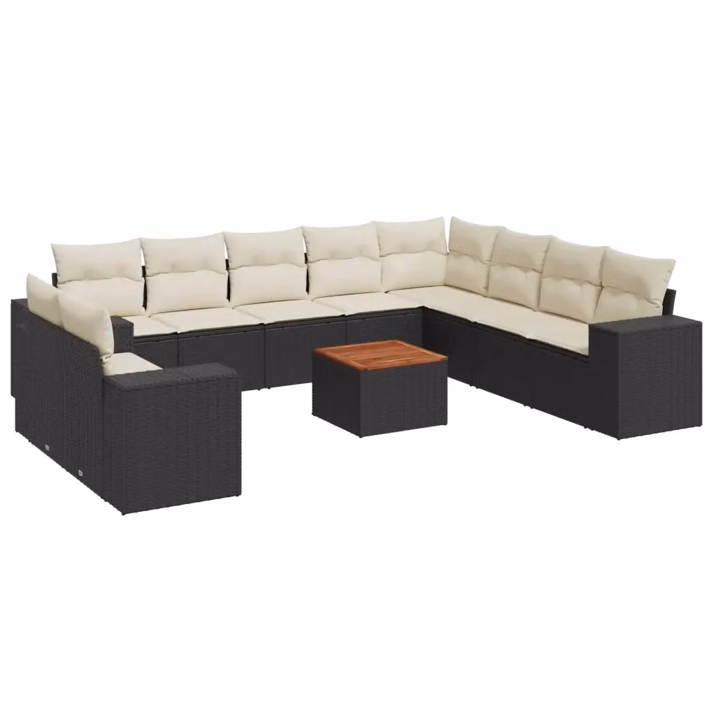 vidaXL Set Divani da Giardino 11 pz in Polyrattan Nero con Cuscini e Tavolino da Esterno a Forma di L – 2