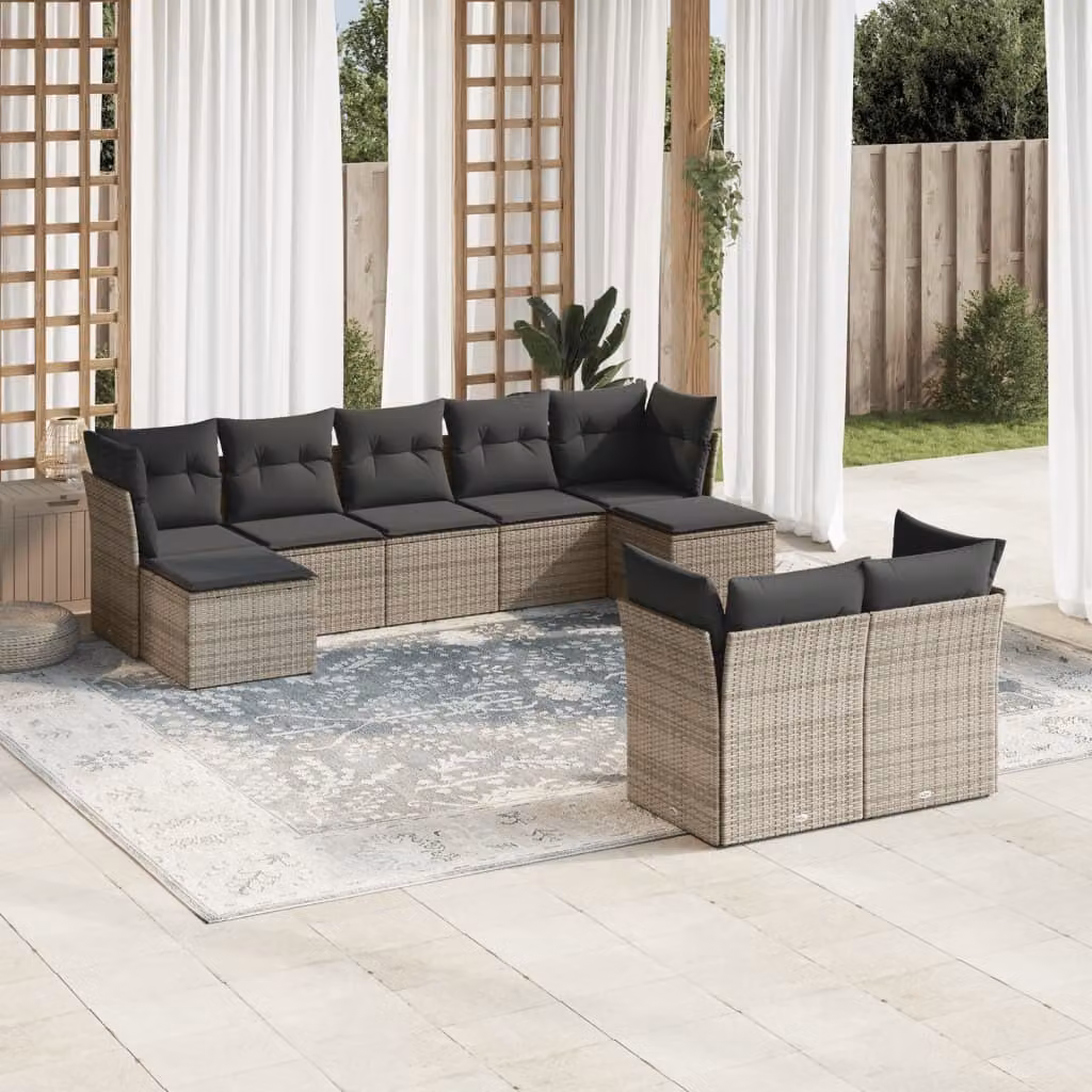 Maison Exclusive - Set Divano da Giardino 9 pz con Cuscini Grigio in Polyrattan