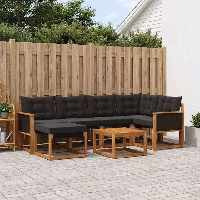 Set di divani da esterno 7 pz Naturale e Nero 3382072