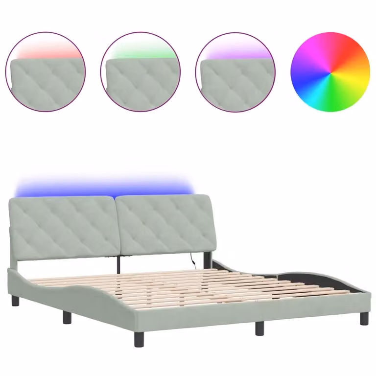 Giroletto vidaXL in velluto grigio con illuminazione LED e porta USB, L/P/H: 180 x 200 x 74,5 cm