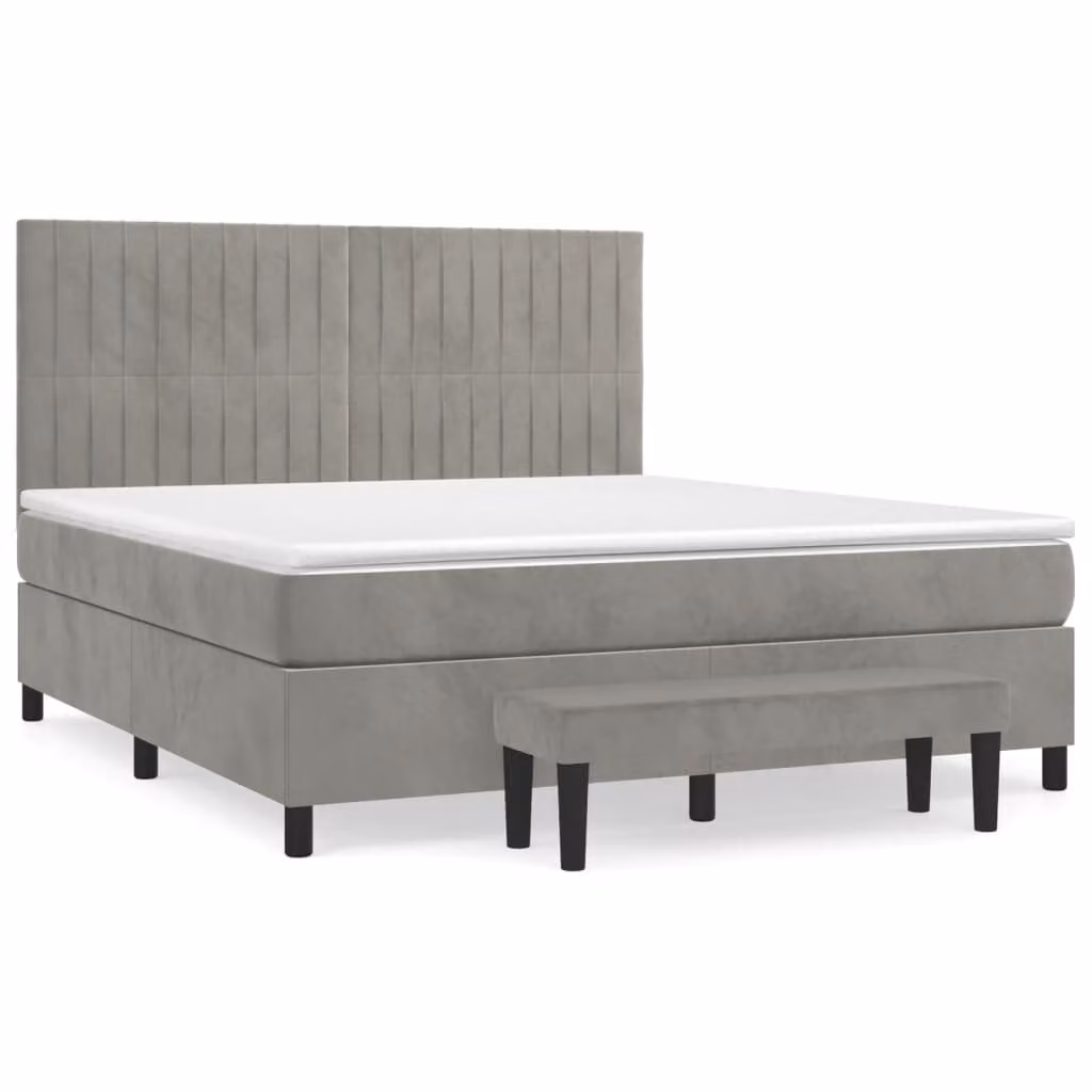 Giroletto a Molle con Materasso Grigio Chiaro 180x200cm Velluto