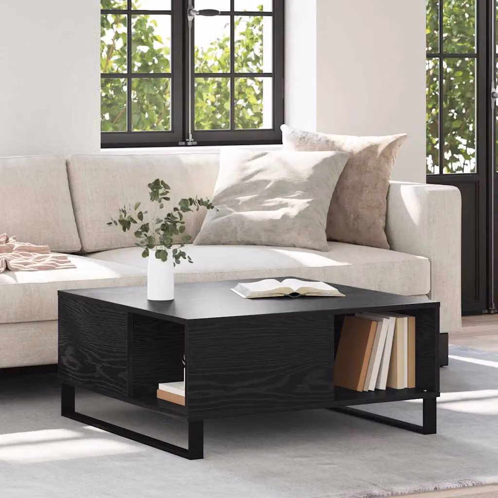 vidaXL Tavolino da salotto moderno in MDF e metallo, colore nero, L/P/H: 80 x 80 x 36,5 cm