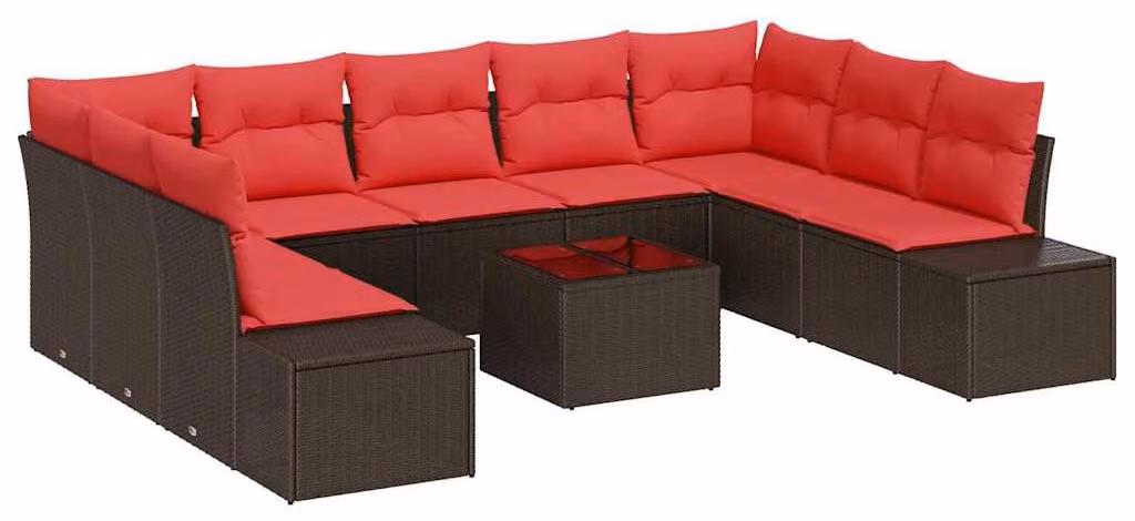 Set Divano da Giardino con cuscino 10 pcs Marrone polyrattan