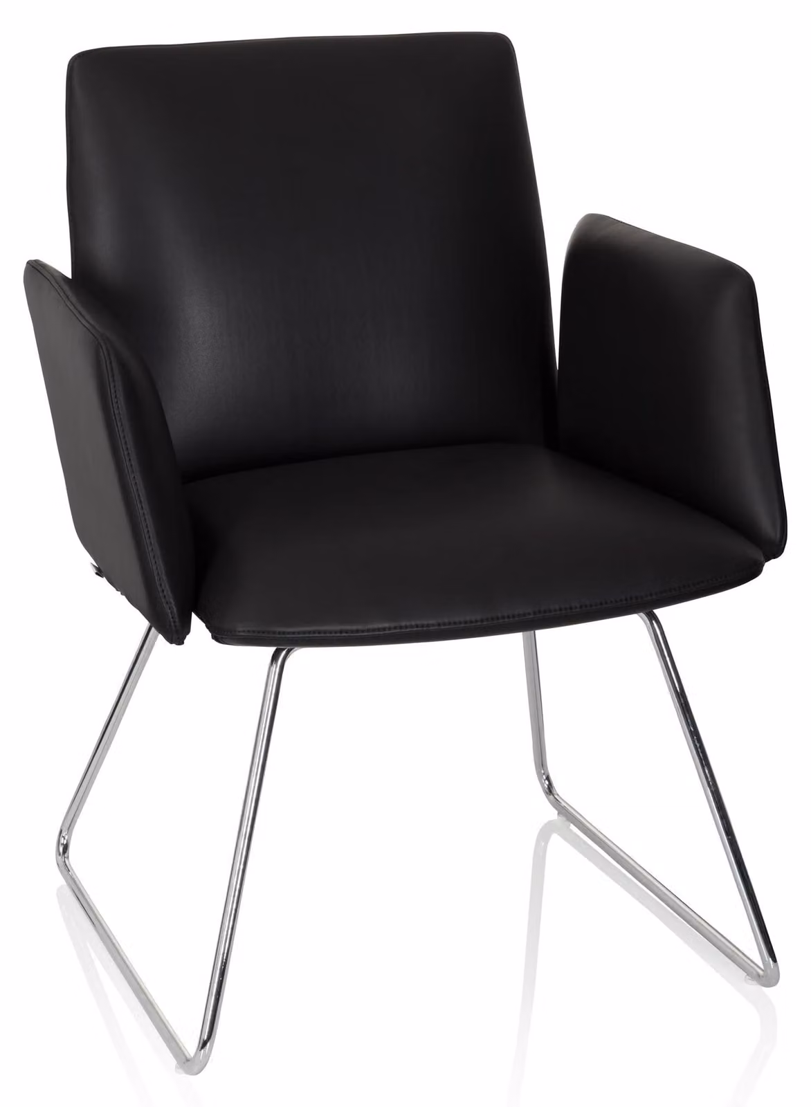 Sedia per visitatori dal design moderno, rivestita in ecopelle nera, dimensioni 80x58x62 cm