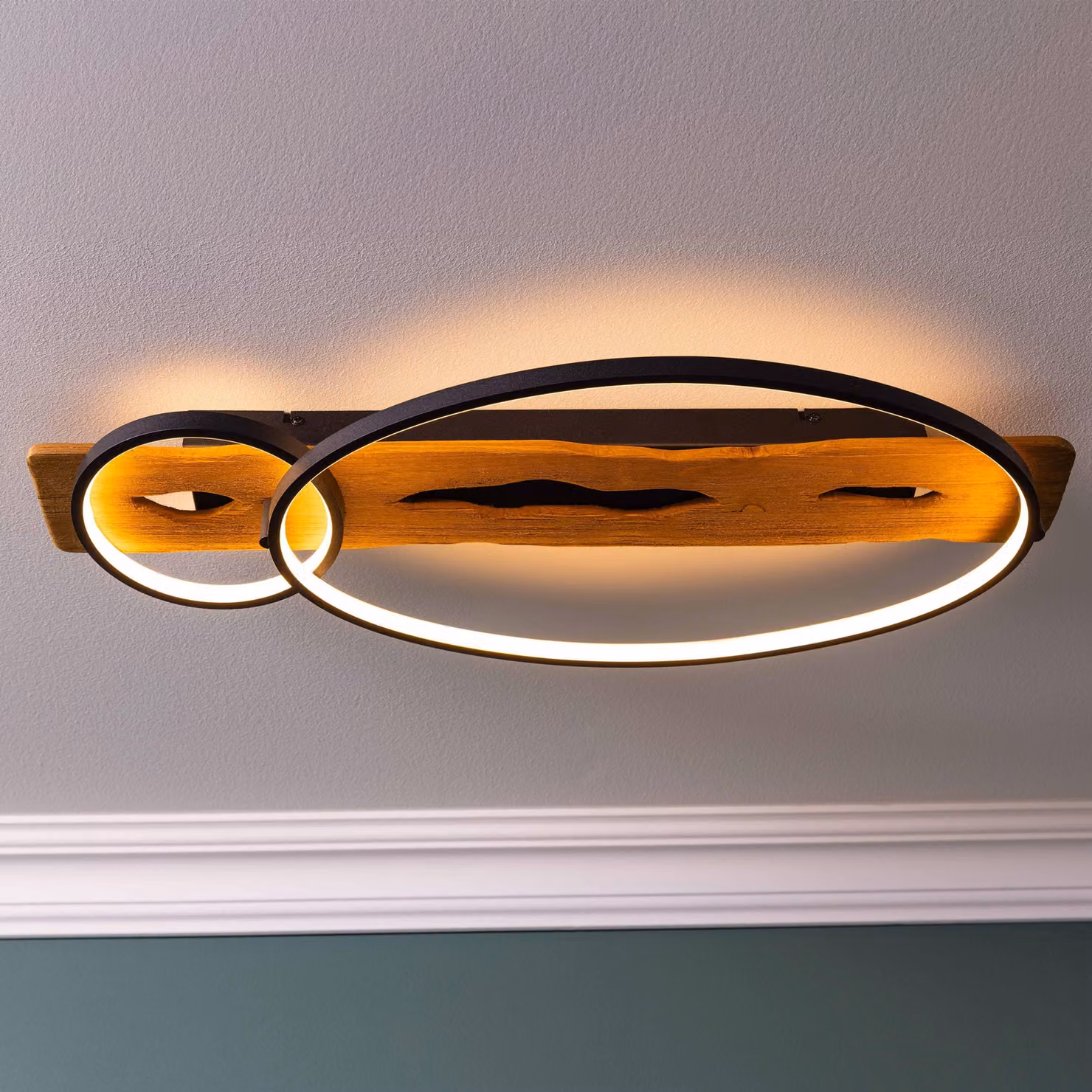 BRILLANTE Plafoniera LED 70x30cm Pirus legno/metallo nero/legno