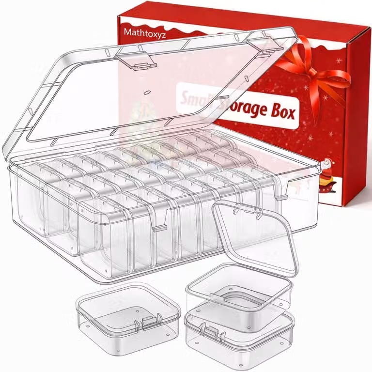 Scatola per perline con 31 pezzi - Contenitore con coperchio - Contenitori trasparenti - Plastica - Coperchio a cerniera - Ideale per la creazione di braccialetti