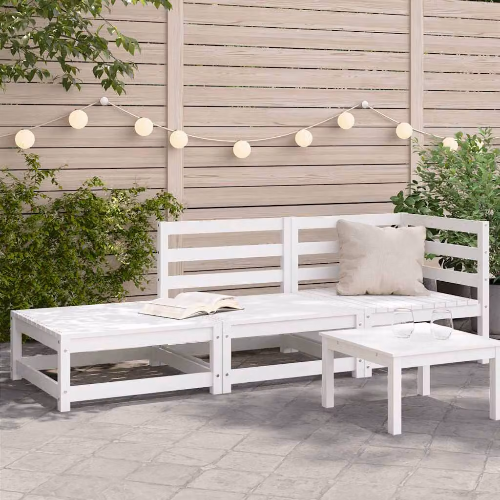 vidaXL Divano da Giardino a L con Poggiapiedi in Legno di Pino Bianco e Cuscini inclusi