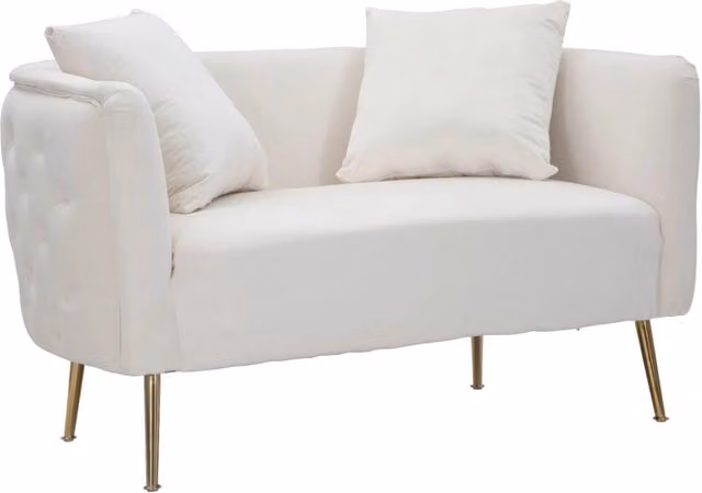 Divanetto Bucarest Crema 127x74x73 cm Legno e Spugna e Tessuto e Metallo Crema e Oro