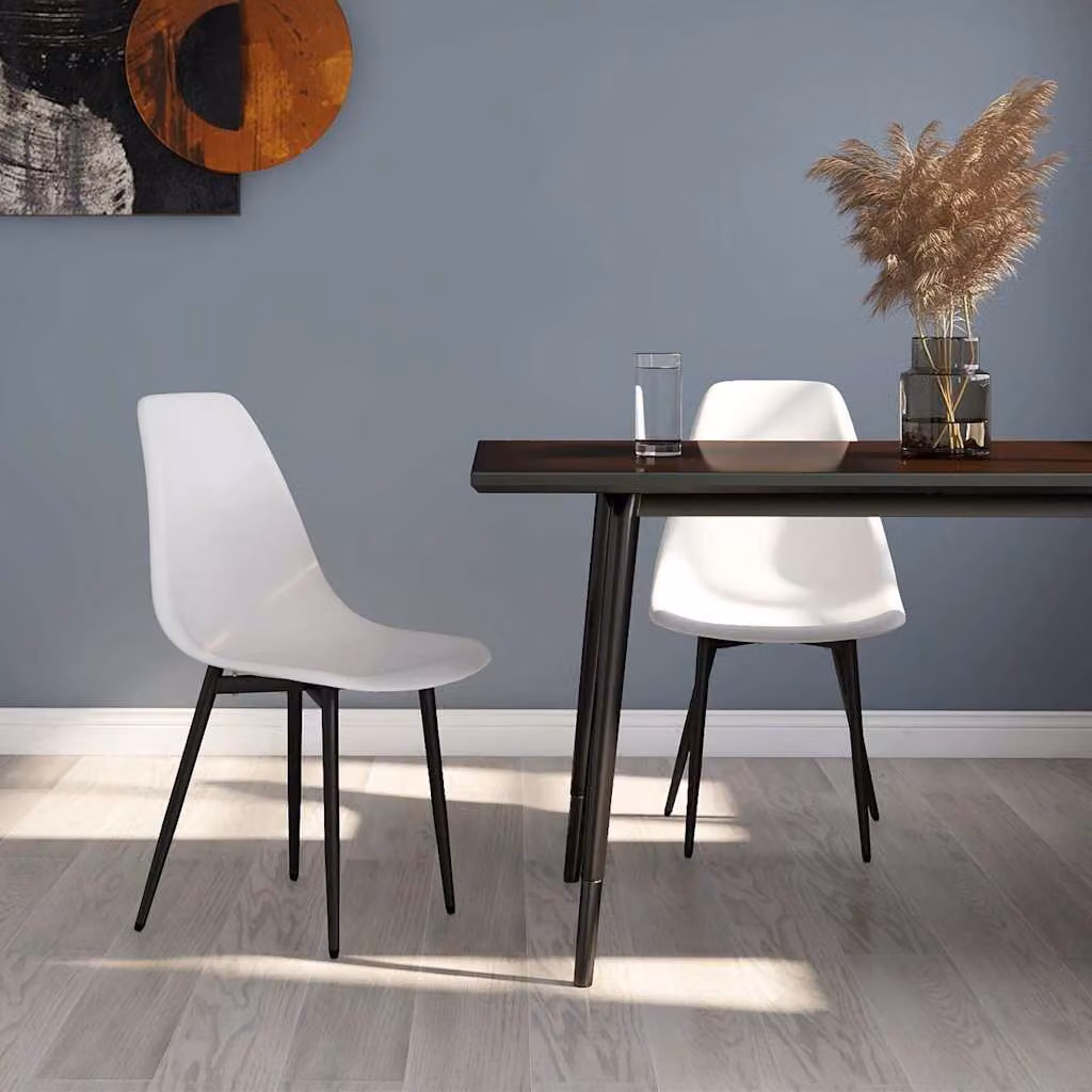 Set di 2 sedie da pranzo vidaXL bianche in plastica e metallo con design minimalista opaco