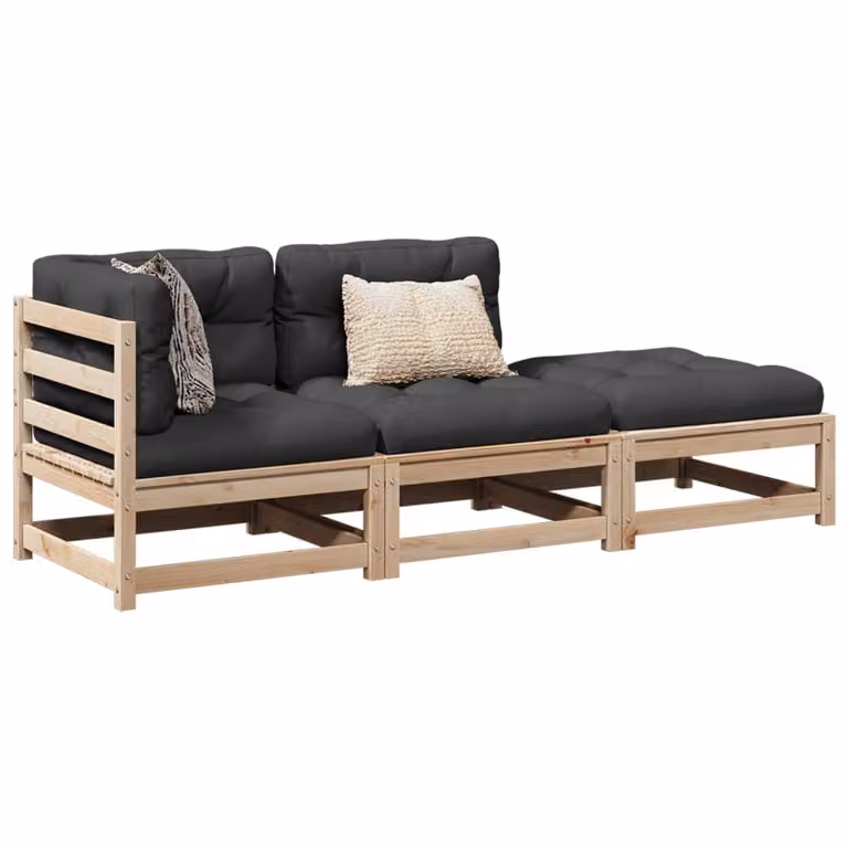 Set di divani da giardino vidaXL in legno massello di pino con cuscini, composizione a L con divano a 3 posti, divano a 2 posti, elemento angolare e pouf, colore marrone e antracite
