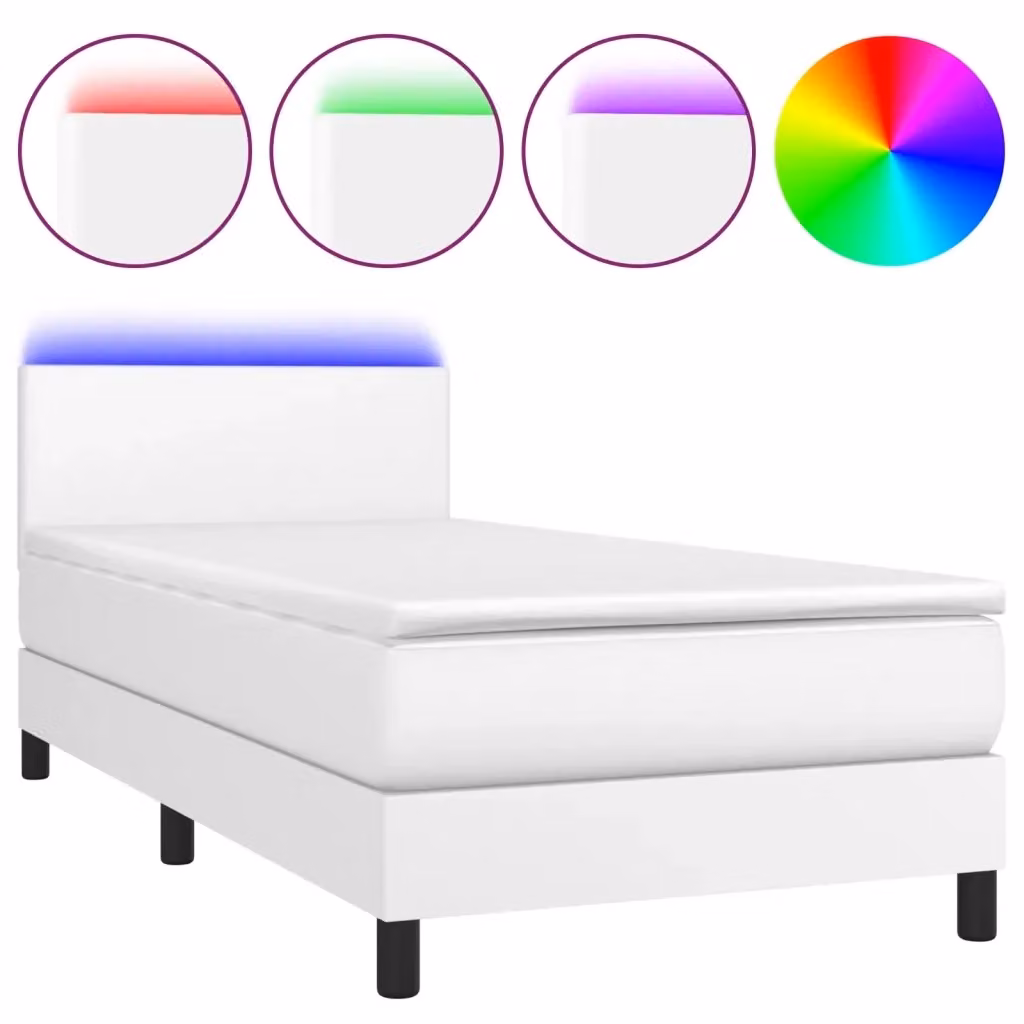 Letto a giroletto con molle e materasso vidaXL in similpelle bianco con illuminazione LED e porta USB L/P: 90 x 200 cm – 2