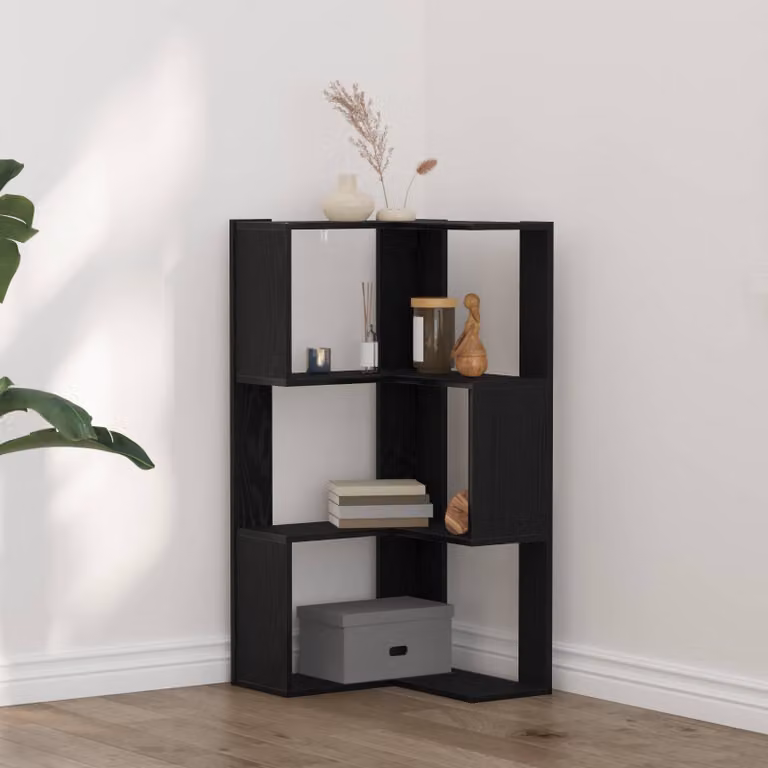 Libreria moderna vidaXL a 3 livelli in MDF, colore nero, L 50 cm x P 50 cm x H 102 cm