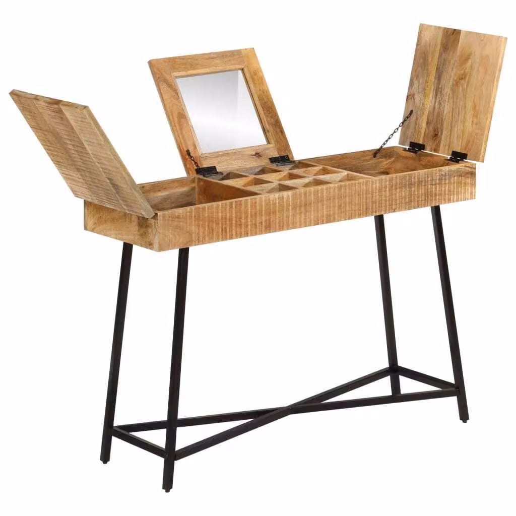 Comodino 105x35x75 cm Legno massiccio grezzo di mango e ferro