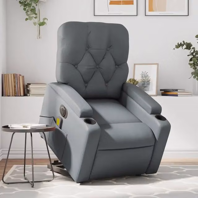 Poltrona Alzapersona Elettrica Reclinabile vidaXL in Similpelle Grigio con Braccioli – 1
