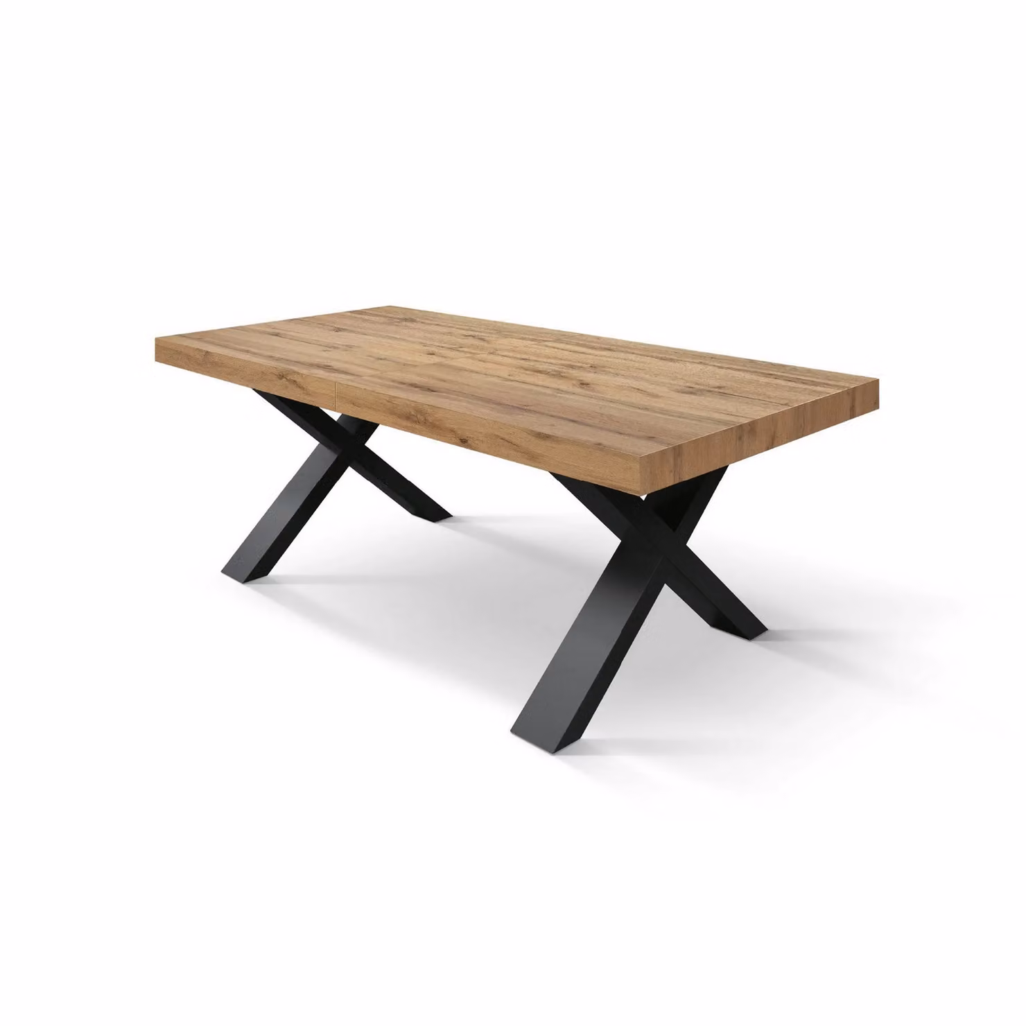 Tavolo allungabile AMALFI in legno effetto rovere rustico e gambe a X antracite, allungabile 160×90 cm – 240×90 cm