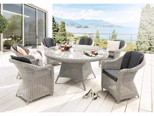 Dinette Destiny MALAGA con tavolo da pranzo rotondo Ø150cm (6 persone) bianco vintage