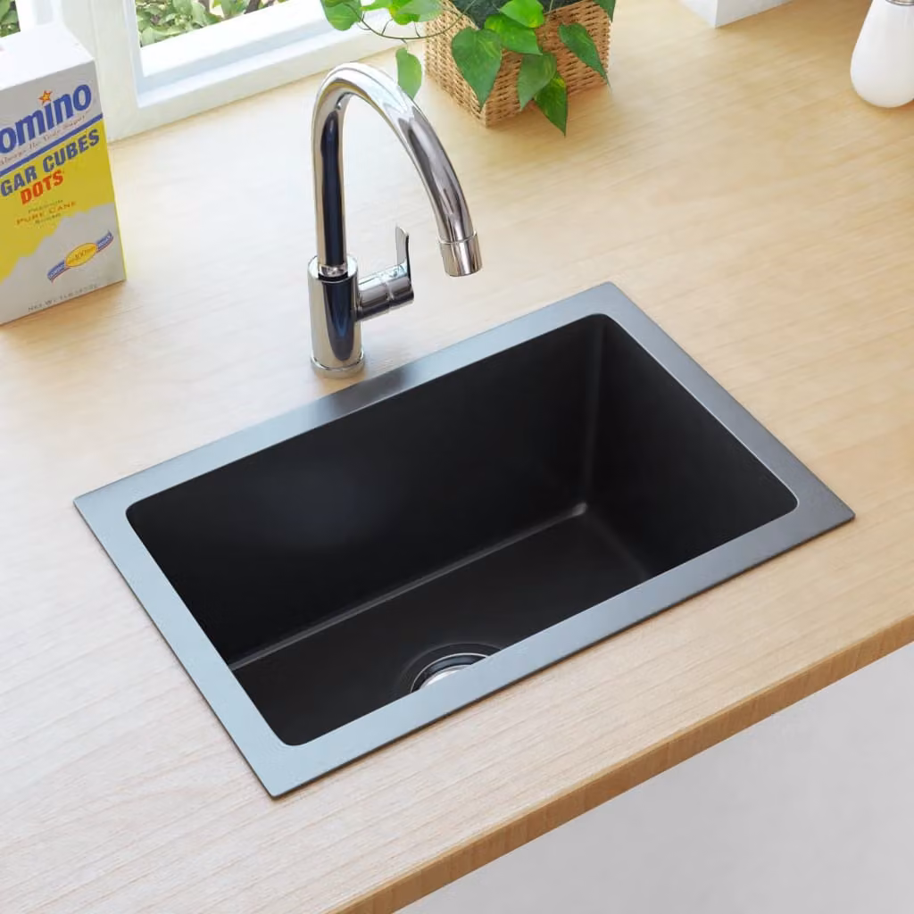The Living Store Lavello da cucina a mano in acciaio inox nero