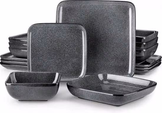 Set di Cucina Quadrata in Grigio - 16 pezzi - Per 4 Persone - Design Moderno