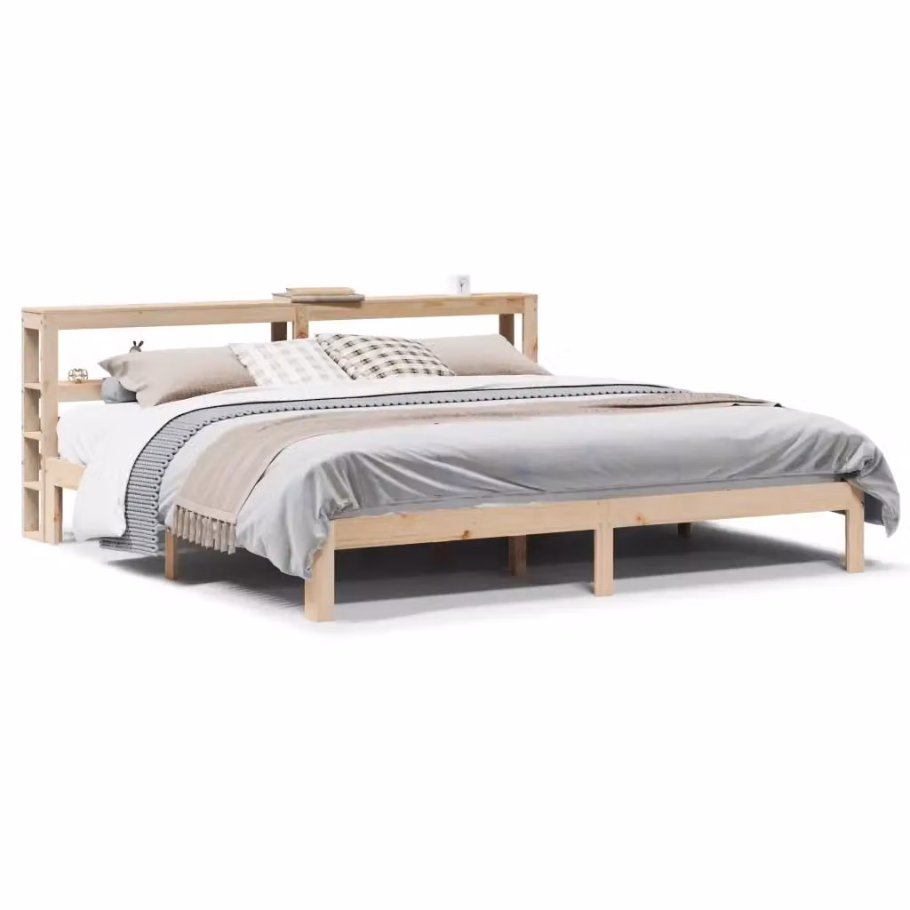 vidaXL Giroletto con Testiera in Legno Massello di Pino Marrone, L: 200 cm, P: 206 cm – 2
