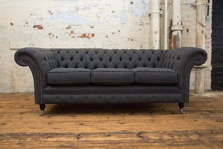 XXL Sofa 3 Sitzer Couch Chesterfield Polster Sitz Garnitur Leder Grau