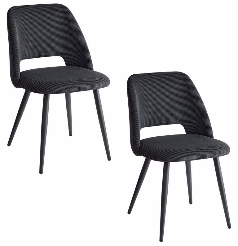 Sedie da pranzo in tessuto corduroy - Set da 2 - Sedie da cucina - Design moderno e minimalista - Struttura in metallo - Facili da pulire - Colore: nero