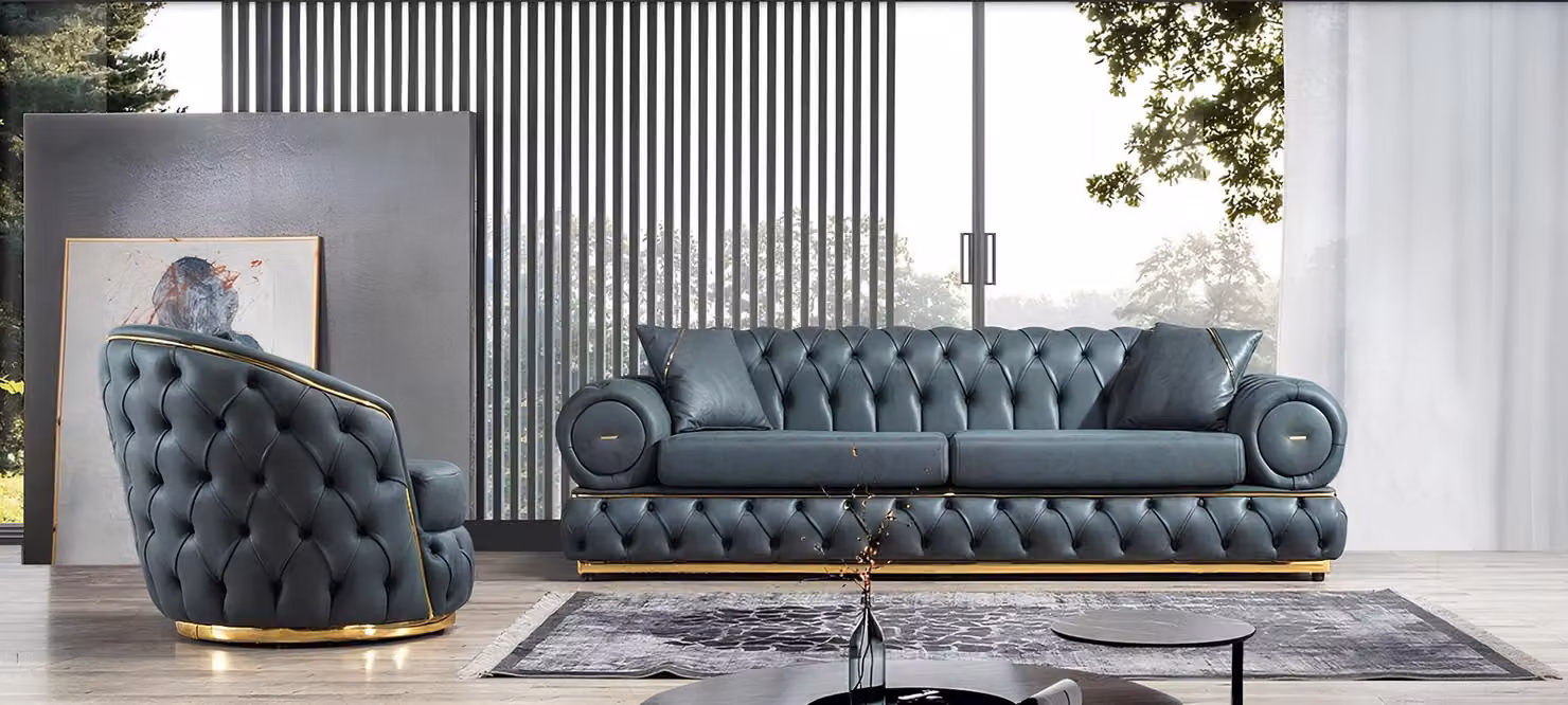 Sofagarnitur 3+1 Sitzer Garnitur Sofa Sofas Leder Sessel Luxus Chesterfield
