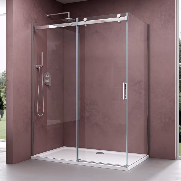 doporro Box Doccia 70x140x195 cm in Vetro Temperato Trasparente 8 mm Porta Scorrevole con Maniglie e Profili Cromati, Piatto Doccia Bianco da 4 cm Incluso, Trattamento Anticalcare - Ravenna17K
