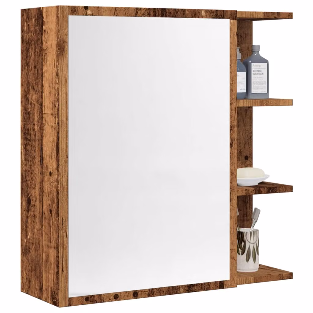 Mobile da bagno con specchio vidaXL in legno color marrone stile rustico L: 62,5 cm, P: 20,5 cm, H: 64 cm