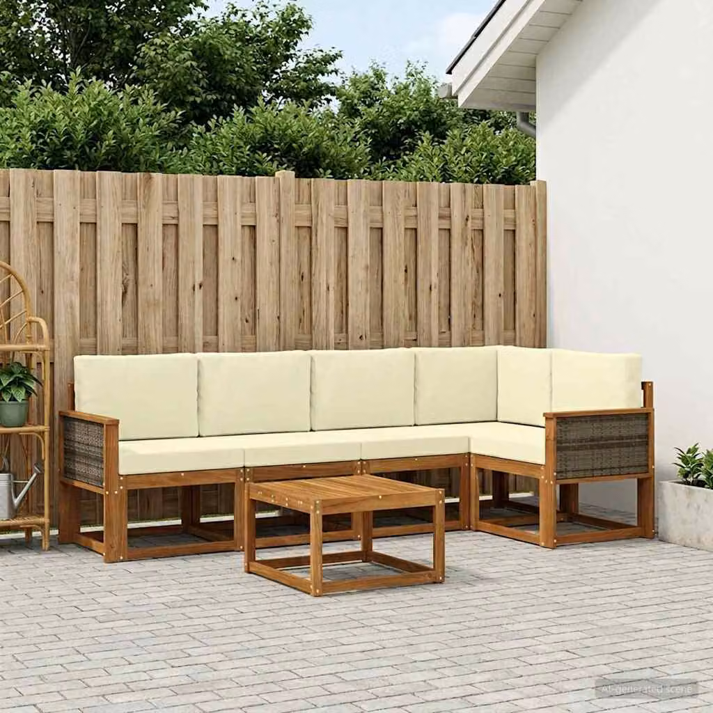 Set di divani da esterno vidaXL 6 pz in legno di acacia con cuscini, colore marrone, beige e bianco