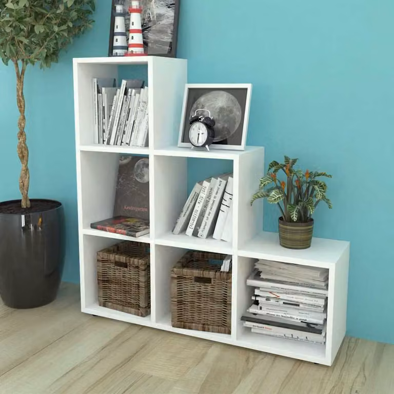Libreria a scala vidaXL bianca con design minimalista e finitura opaca, Altezza: 107 cm