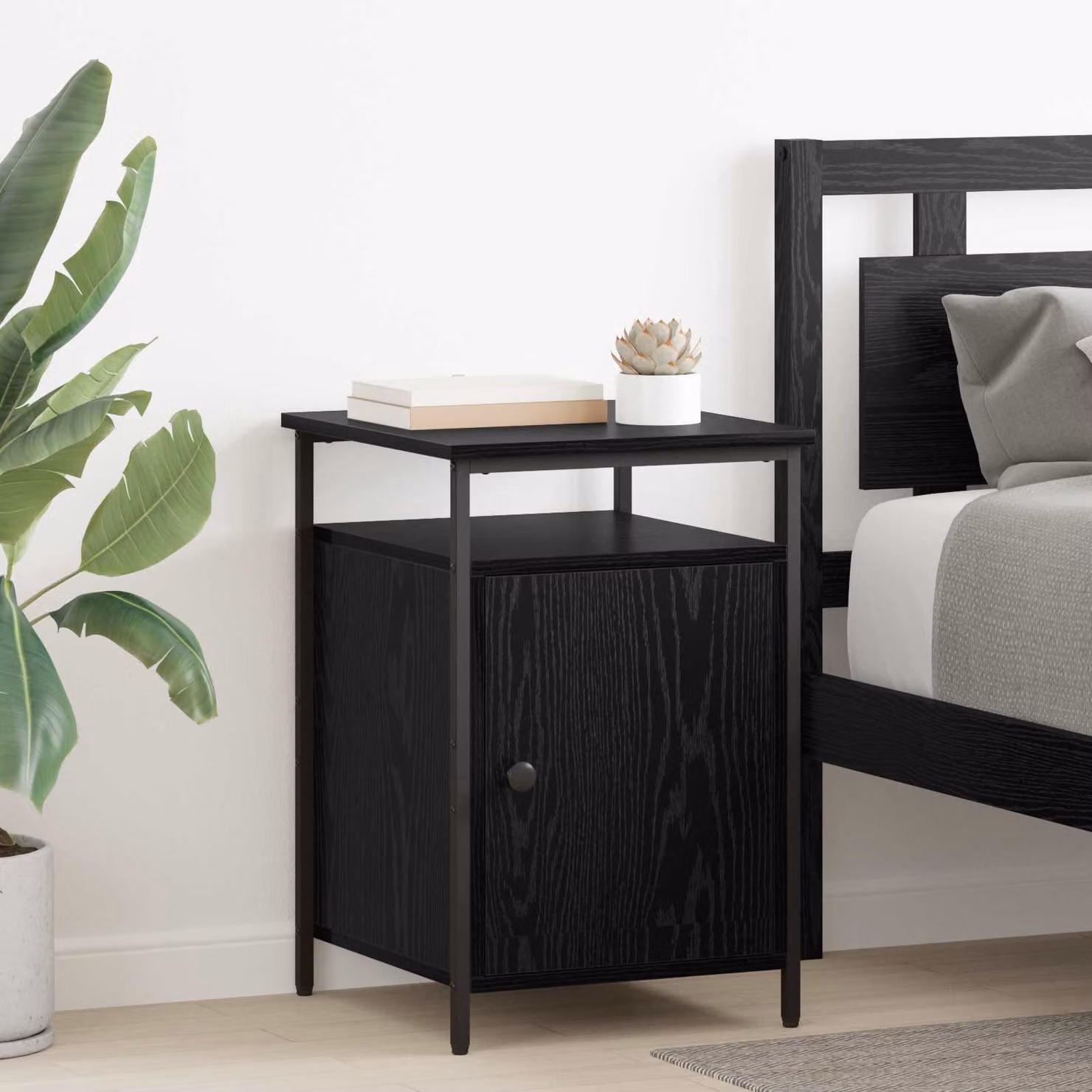 Set di 2 Armadi da Notte vidaXL Moderni in Rovere e Nero, L/P/H: 40 x 42 x 60 cm