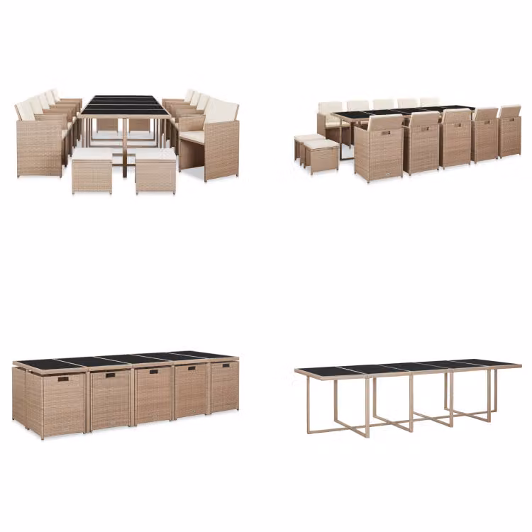 vidaXL Set da pranzo da giardino 15 pezzi con cuscini in polyrattan beige - Set di mobili da giardino - Set di mobili da giardino - Tavolo da giardino - Tavoli da giardino