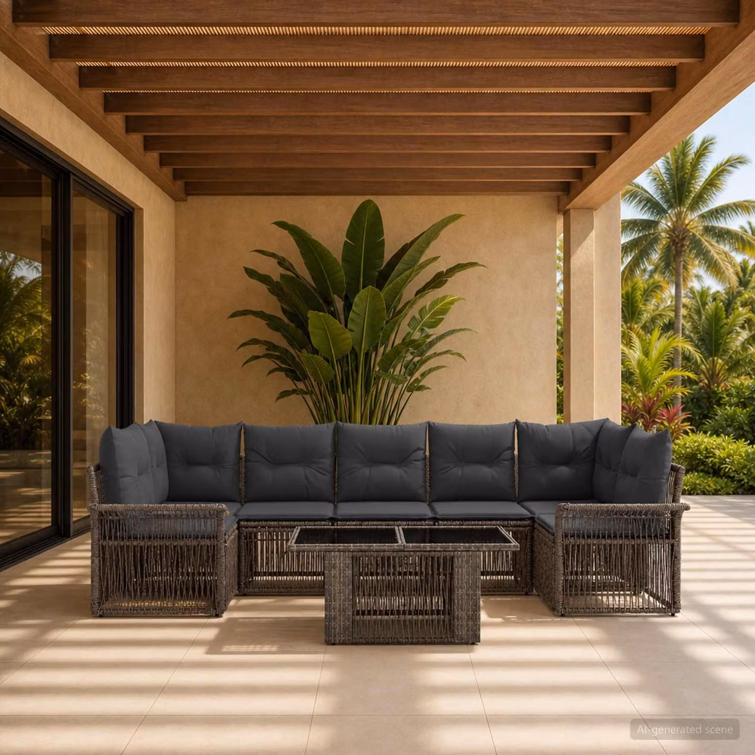 Set Divano da Giardino vidaXL 8 Pezzi in Polyrattan Grigio e Antracite con Cuscini e Tavolino