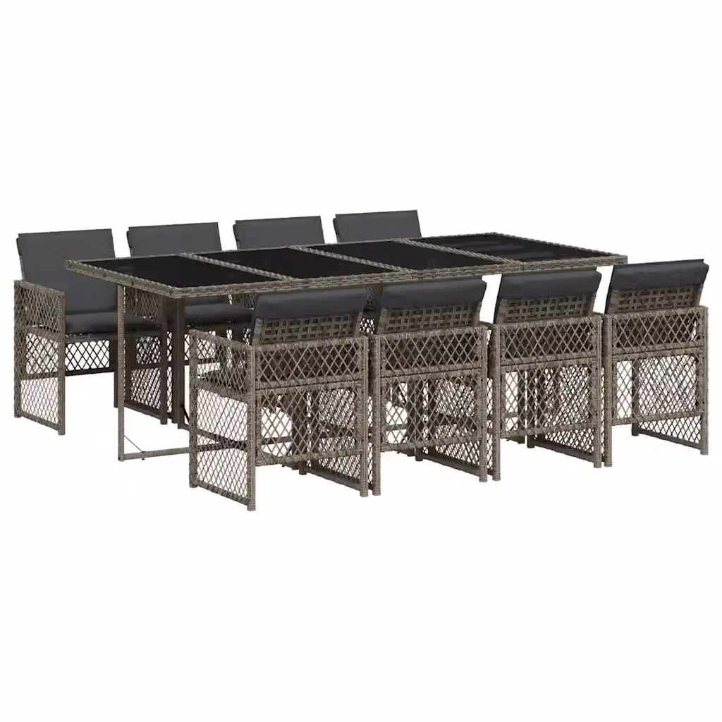 vidaXL Set da Pranzo da Giardino 9 pz in Polyrattan Grigio con Piano in Vetro – 2