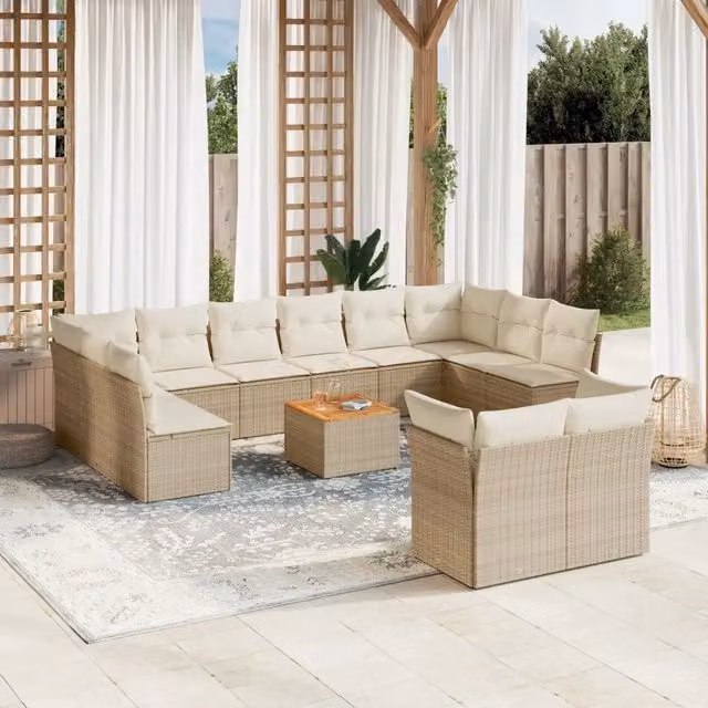 Set Divano da Giardino a Forma di U vidaXL in Polyrattan con Cuscini Beige e Tavolino da Caffè