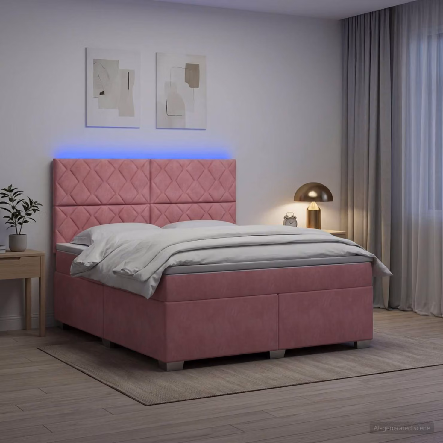 Letto box spring vidaXL in velluto rosa con materasso a molle pocket, L 160 cm x P 200 cm