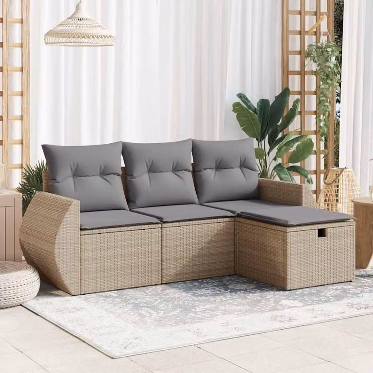 Maison Exclusive - Set Divano da Giardino 4 pz con Cuscini Beige in Polyrattan