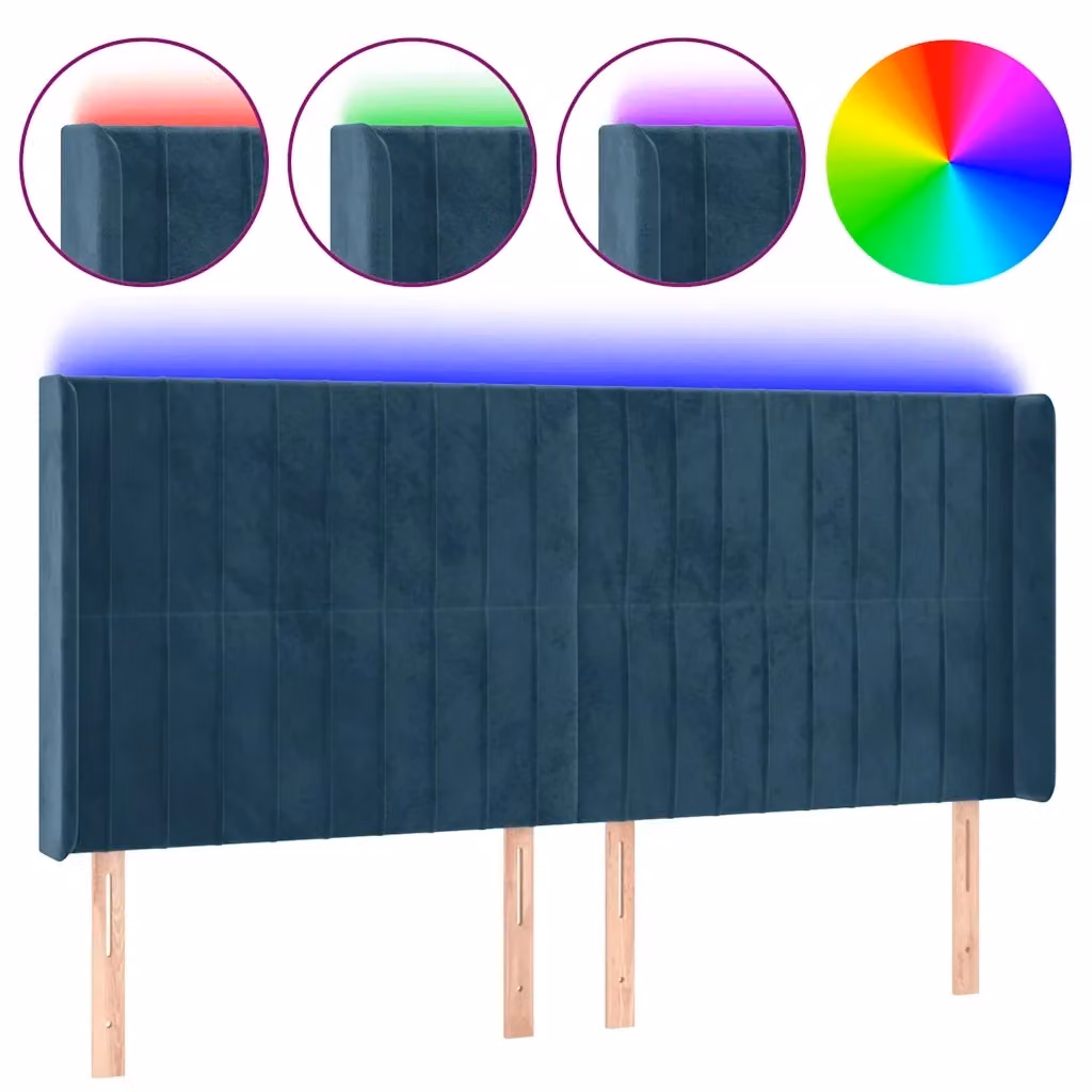 Testiera per letto vidaXL in velluto blu con illuminazione LED e porta USB, L: 183 cm, P: 16 cm, H: 118-128 cm – 2