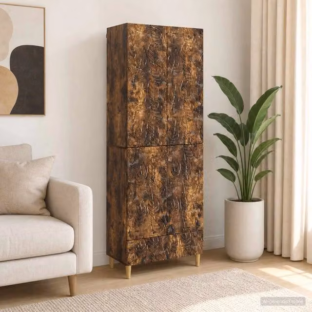 Set di 2 armadi moderni vidaXL in legno e MDF color rovere fumo con illuminazione integrata e ripiani interni