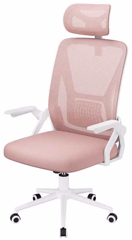 Sedia da ufficio ergonomica, regolabile in altezza, rivestimento in rete traspirante, girevole a 360° con funzione oscillante, rosa