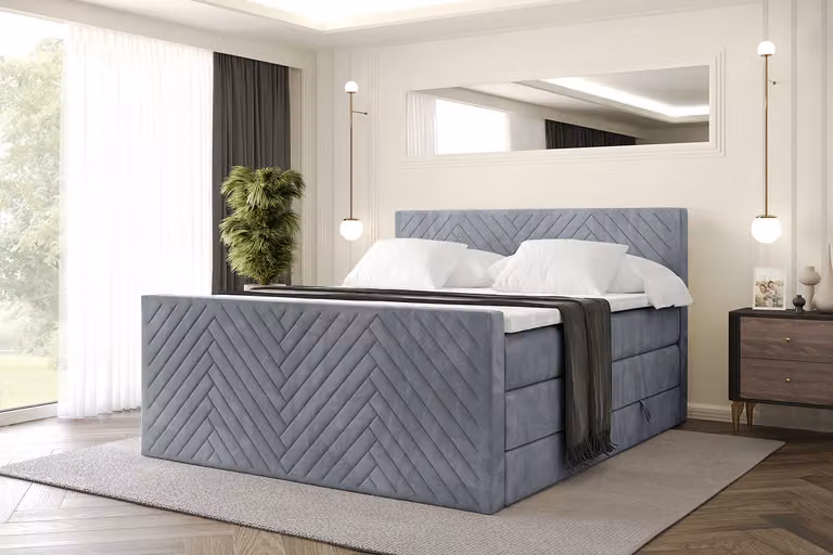 Letto boxspring ALTDECOR con materasso e rete a doghe, topper, letto imbottito con contenitore, letto con vano portaoggetti, materassi H3 e H4, letto matrimoniale, letto boxspring -VEXA-Z KING-120x200 - Grigio Casablanca