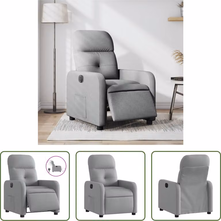 The Living Store Poltrona relax elettrica in tessuto grigio chiaro