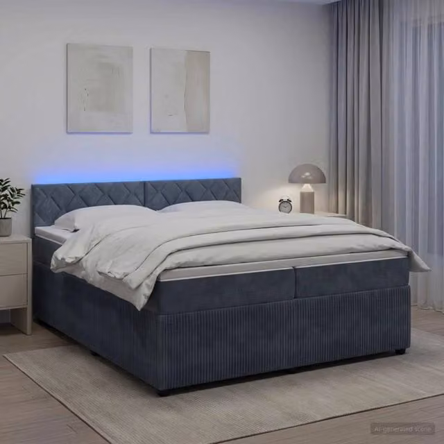 Letto box spring moderno vidaXL con materasso ibrido e base contenitore, rivestimento in tessuto grigio, L/P: 200 x 200 cm – 1