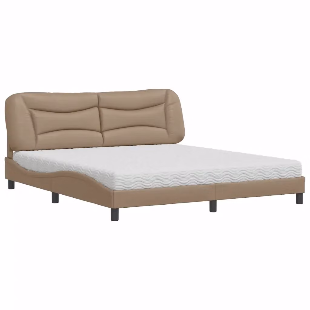 Letto con Materasso Hvar Cappuccino in Similpelle e Tessuto vidaXL L/P: 180 x 200 cm – 2