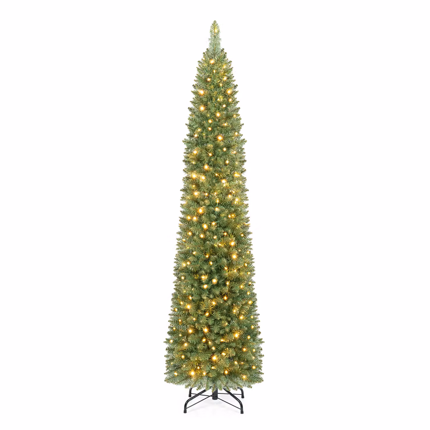Costway Albero di natale slim artificiale 183 cm con luci incorporati, Albero natale stretto christmas tree ignifugo